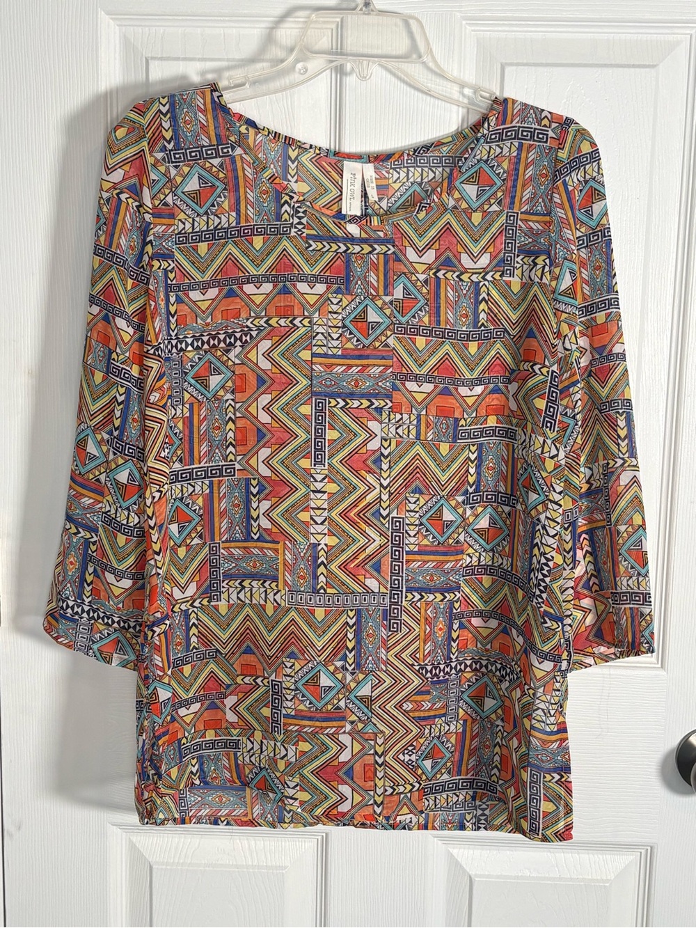 Pink Owl Multicolor Geometric Sheer Top. Size Large